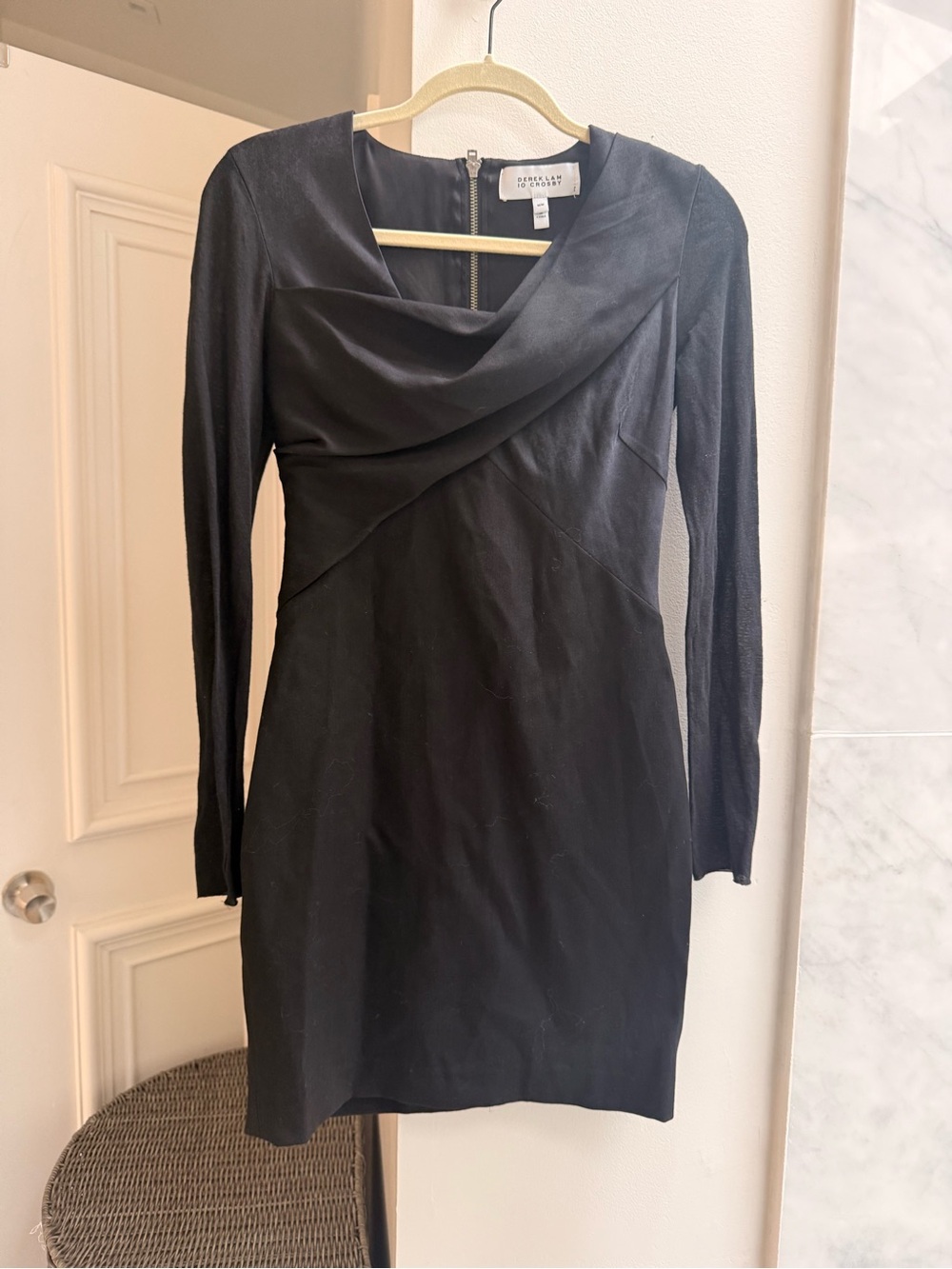 Derek Lam Black Long Sleeve Draped Neck Dress